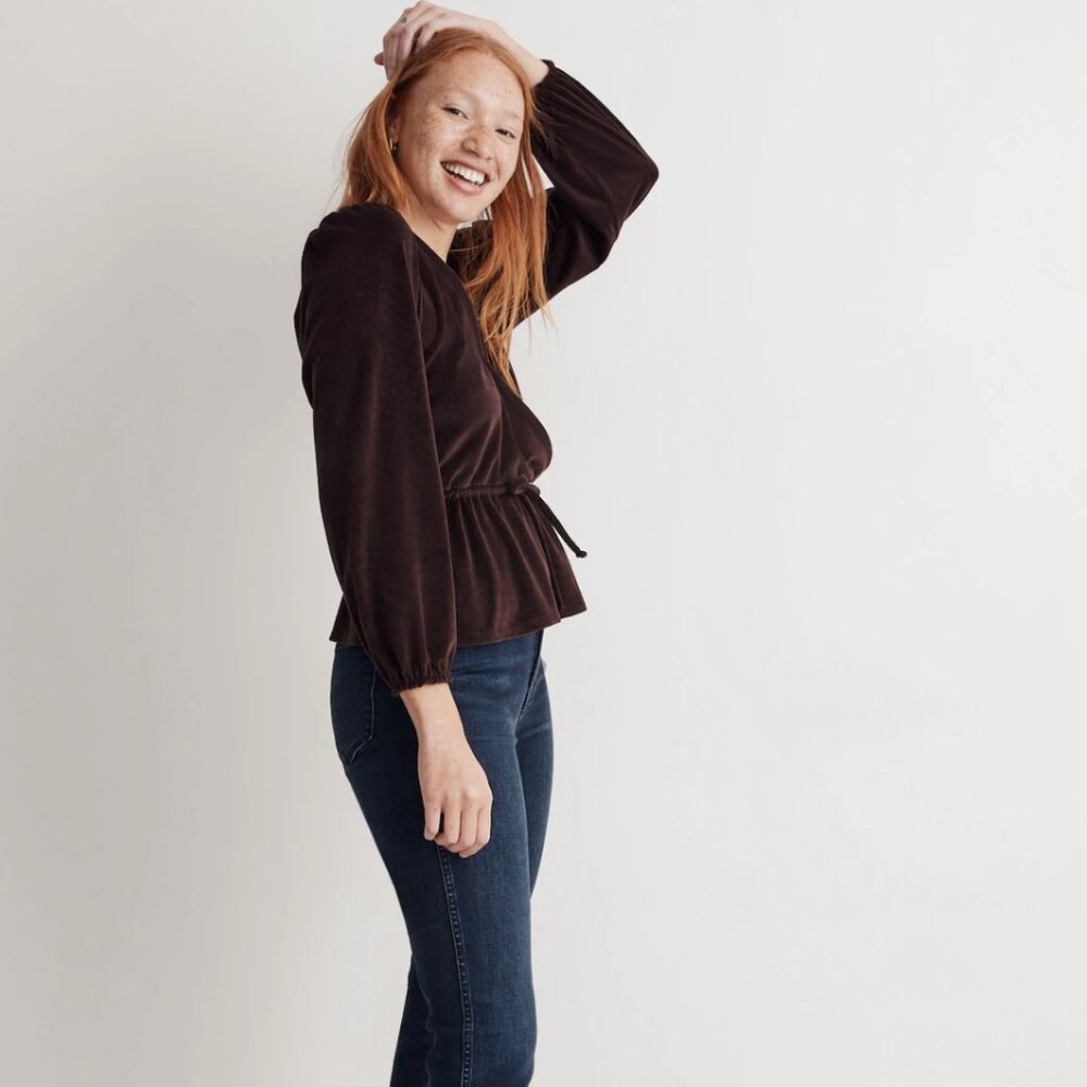 Madewell Corduroy Tie-Front Faux-Wrap Top - Size M